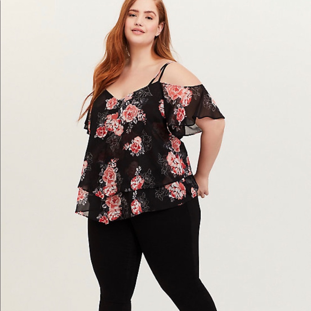 Torrid black floral cold shoulder top